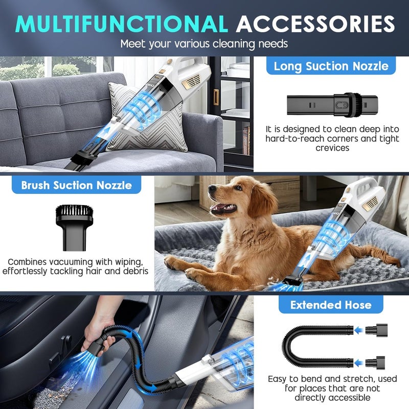 CKIKU Handheld Vacuum Cordless, 15000PA Strong Suction Hand Held Car Vacuum Cleaner Portable with Multi-Nozzles & Washable Filter, Lightweight Dust Busters Rechargeable for Home, Car, Office, Pets - Image 3